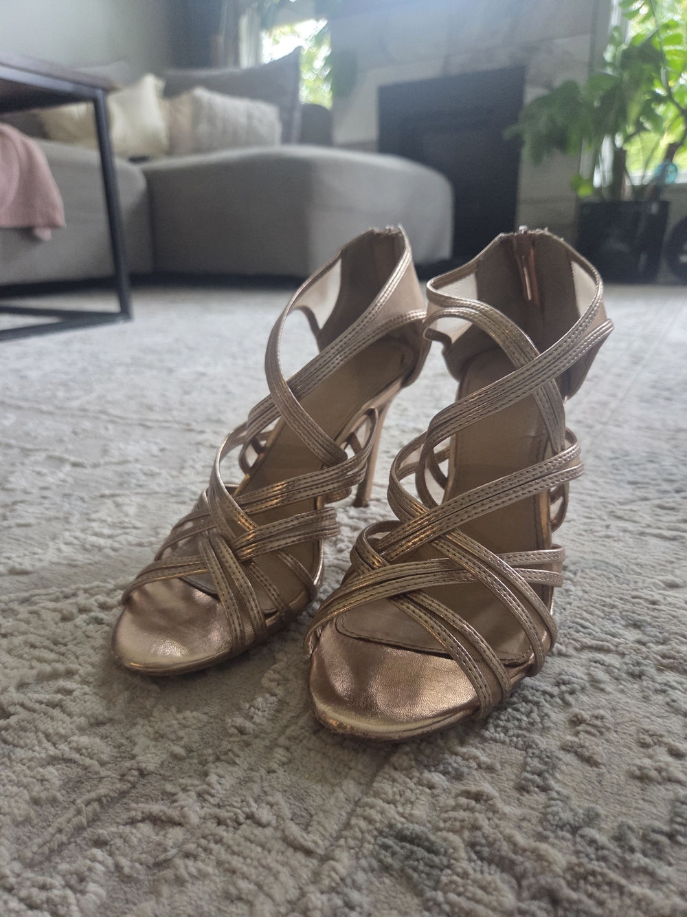Metallic Rose Gold Strappy High Heel Sandals for Women